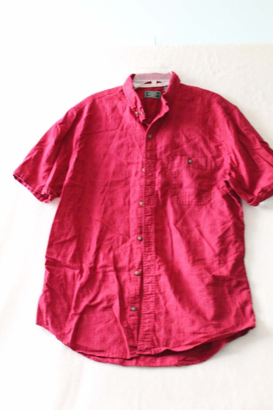 GH Bass & Co Short Sleeve Button Dhow Shirt Red Cotton Lightweight Mens M